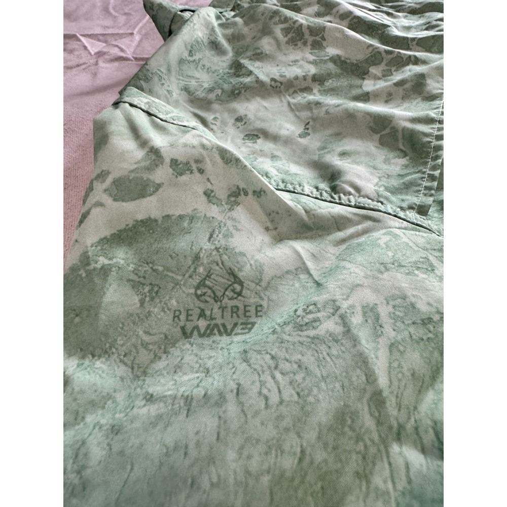 Realtree Fishing Shirt Mens Large Green Camo Short Sleeve Button Down Wave L - Picture 10 of 12